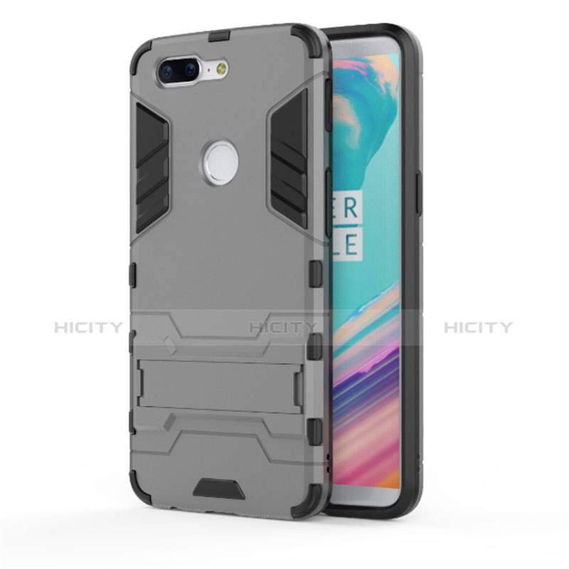 Funda Bumper Silicona y Plastico Mate Carcasa con Soporte A01 para OnePlus 5T A5010 Gris