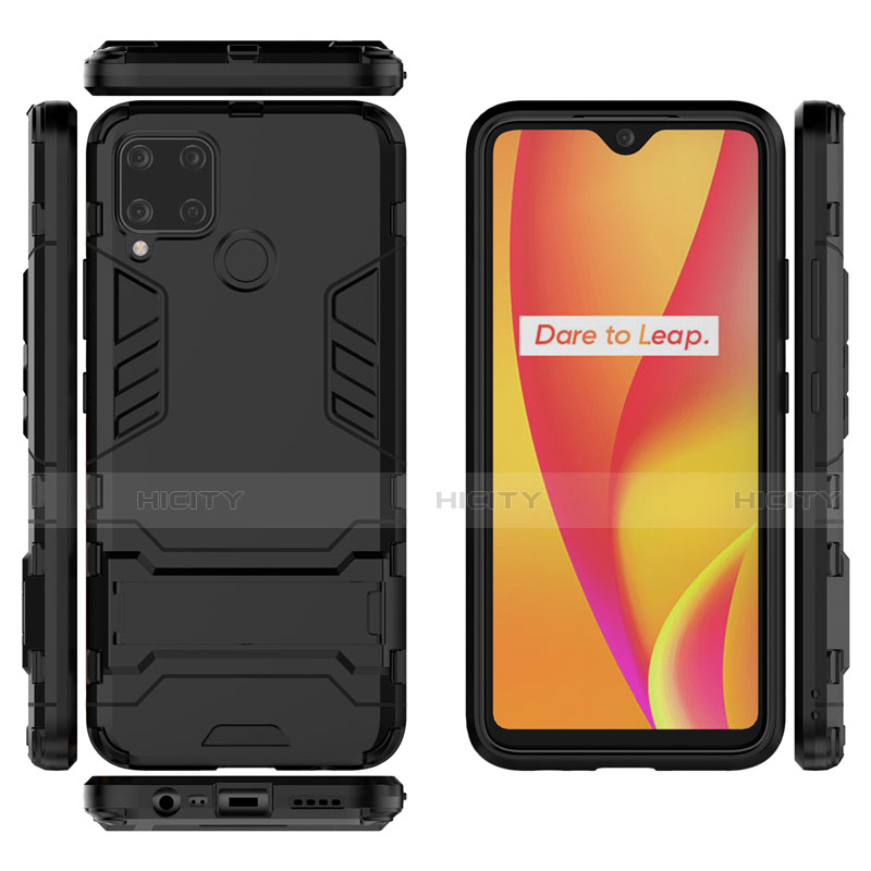 Funda Bumper Silicona y Plastico Mate Carcasa con Soporte A01 para Realme C15