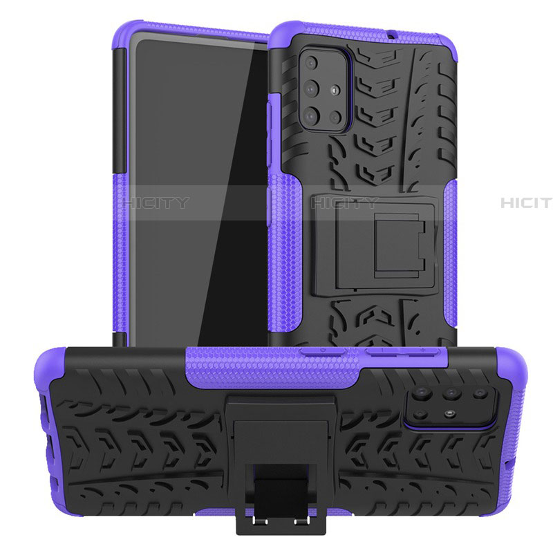 Funda Bumper Silicona y Plastico Mate Carcasa con Soporte A01 para Samsung Galaxy A51 5G Morado