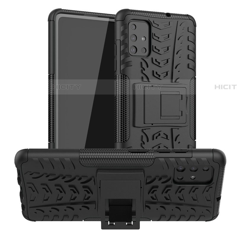 Funda Bumper Silicona y Plastico Mate Carcasa con Soporte A01 para Samsung Galaxy A51 5G Negro