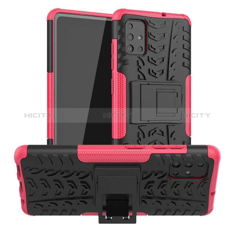 Funda Bumper Silicona y Plastico Mate Carcasa con Soporte A01 para Samsung Galaxy A71 4G A715 Rosa Roja