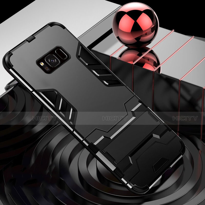 Funda Bumper Silicona y Plastico Mate Carcasa con Soporte A01 para Samsung Galaxy S8 Negro
