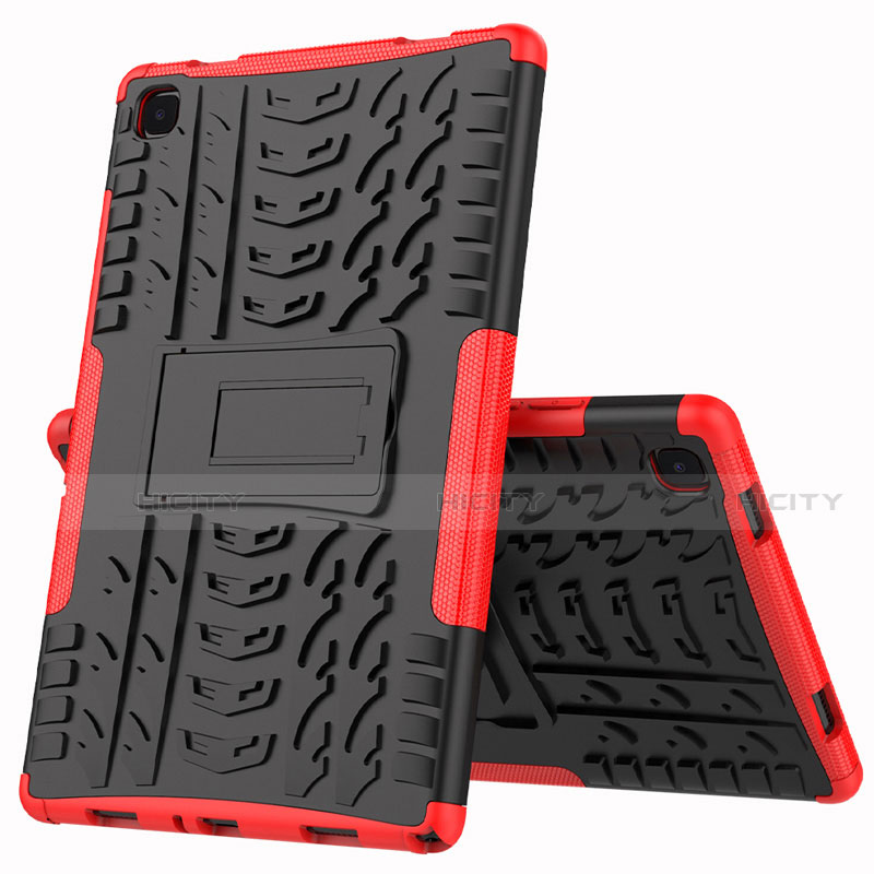Funda Bumper Silicona y Plastico Mate Carcasa con Soporte A01 para Samsung Galaxy Tab A7 4G 10.4 SM-T505 Rojo