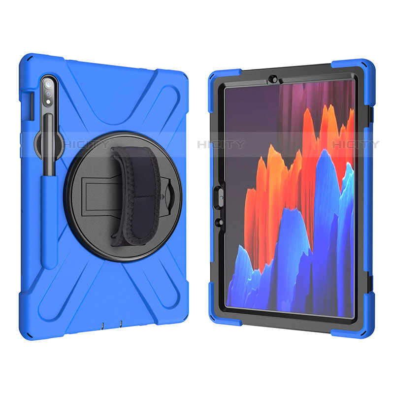 Funda Bumper Silicona y Plastico Mate Carcasa con Soporte A01 para Samsung Galaxy Tab S7 11 Wi-Fi SM-T870 Azul