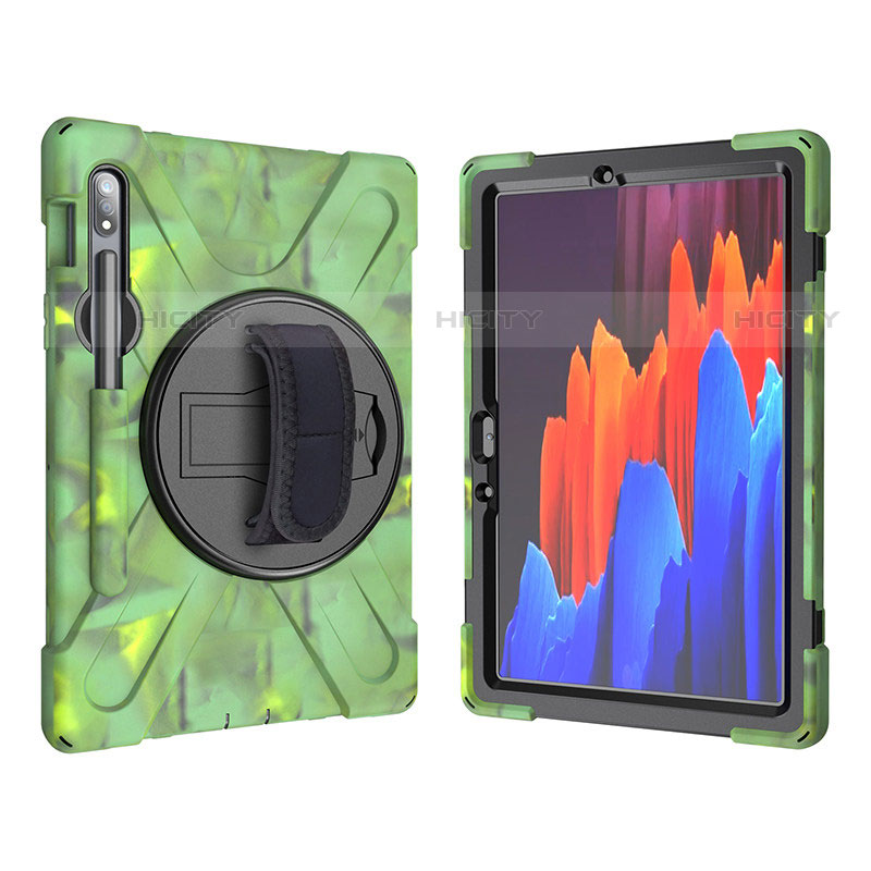 Funda Bumper Silicona y Plastico Mate Carcasa con Soporte A01 para Samsung Galaxy Tab S7 11 Wi-Fi SM-T870 Ejercito Verde