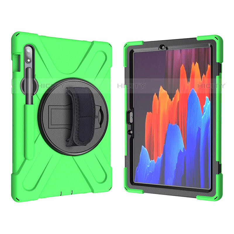 Funda Bumper Silicona y Plastico Mate Carcasa con Soporte A01 para Samsung Galaxy Tab S7 11 Wi-Fi SM-T870 Verde