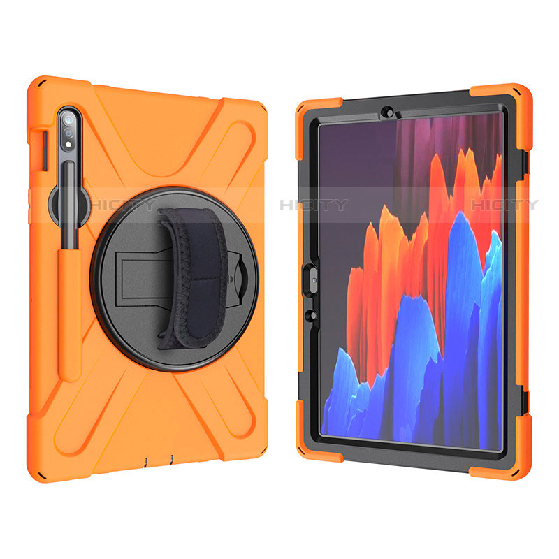 Funda Bumper Silicona y Plastico Mate Carcasa con Soporte A01 para Samsung Galaxy Tab S7 4G 11 SM-T875 Naranja