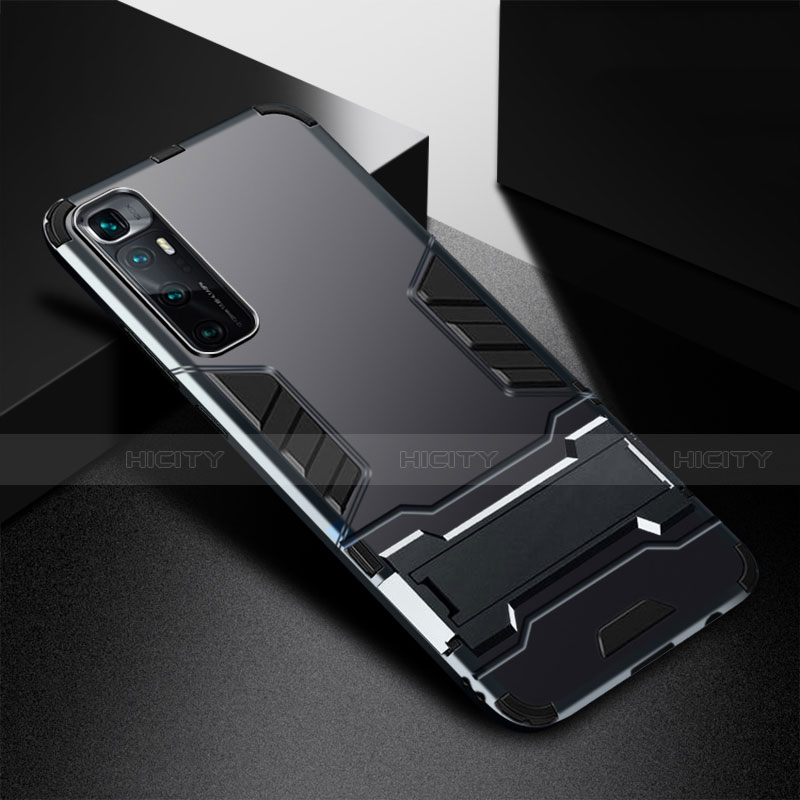 Funda Bumper Silicona y Plastico Mate Carcasa con Soporte A01 para Xiaomi Mi 10 Ultra Negro