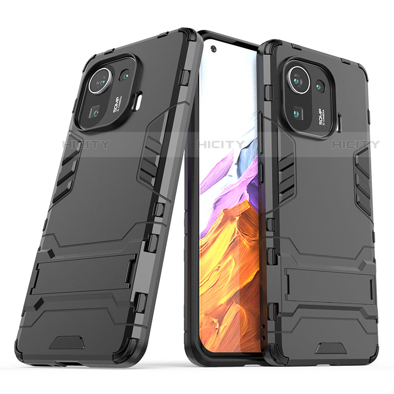 Funda Bumper Silicona y Plastico Mate Carcasa con Soporte A01 para Xiaomi Mi 11 Pro 5G