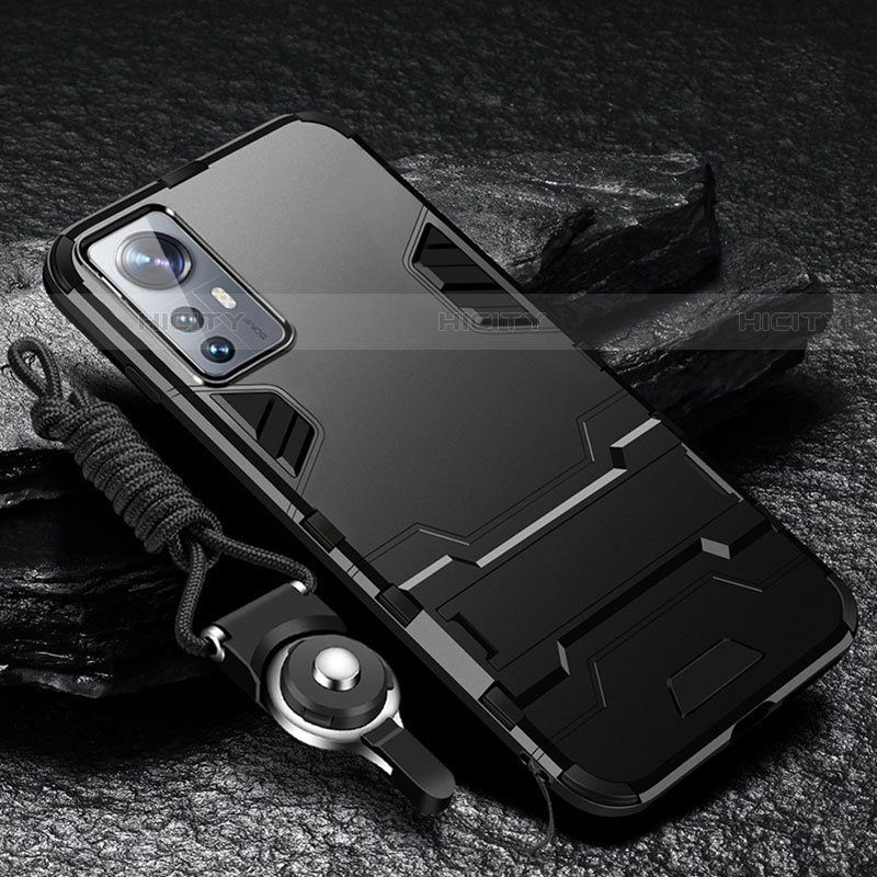 Funda Bumper Silicona y Plastico Mate Carcasa con Soporte A01 para Xiaomi Mi 12S 5G Negro