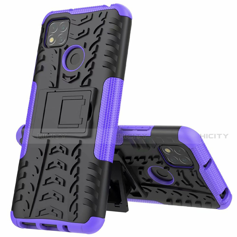 Funda Bumper Silicona y Plastico Mate Carcasa con Soporte A01 para Xiaomi Redmi 9 India Morado