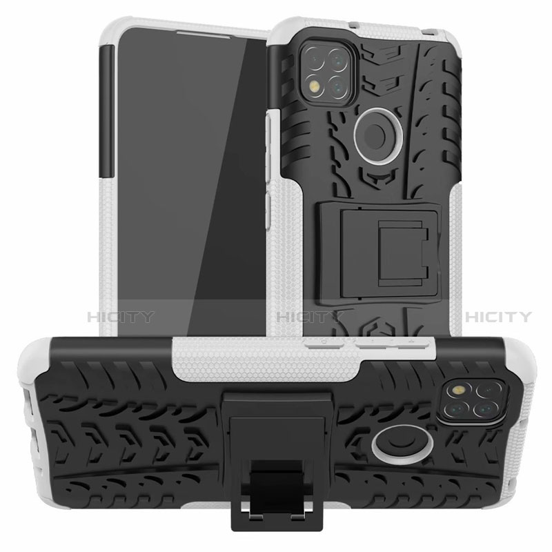 Funda Bumper Silicona y Plastico Mate Carcasa con Soporte A01 para Xiaomi Redmi 9C NFC