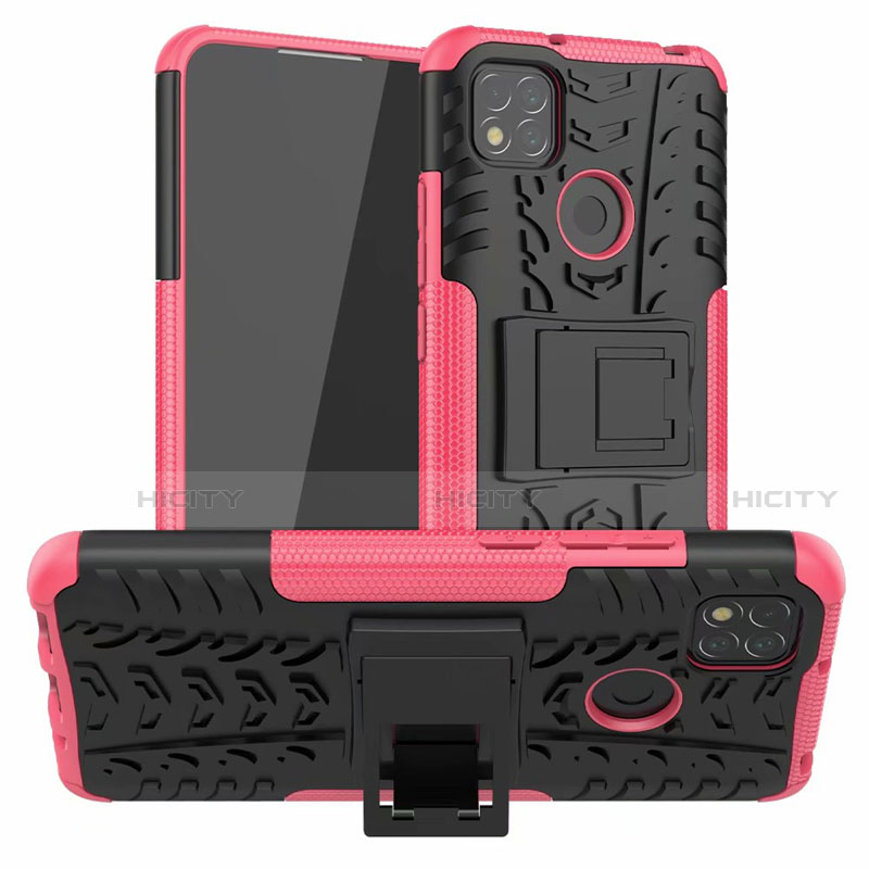 Funda Bumper Silicona y Plastico Mate Carcasa con Soporte A01 para Xiaomi Redmi 9C NFC