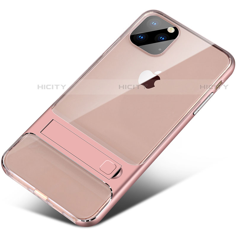 Funda Bumper Silicona y Plastico Mate Carcasa con Soporte A02 para Apple iPhone 11 Pro Max Oro Rosa