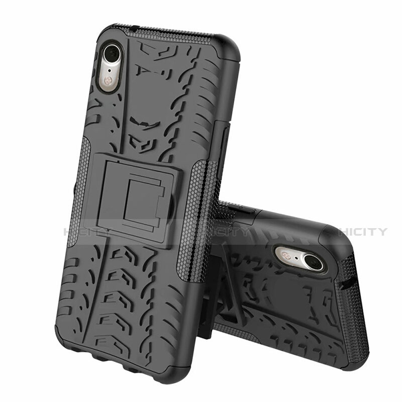 Funda Bumper Silicona y Plastico Mate Carcasa con Soporte A02 para Apple iPhone XR Negro