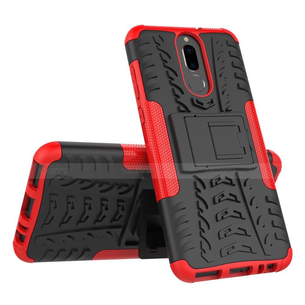 Funda Bumper Silicona y Plastico Mate Carcasa con Soporte A02 para Huawei Mate 10 Lite Rojo