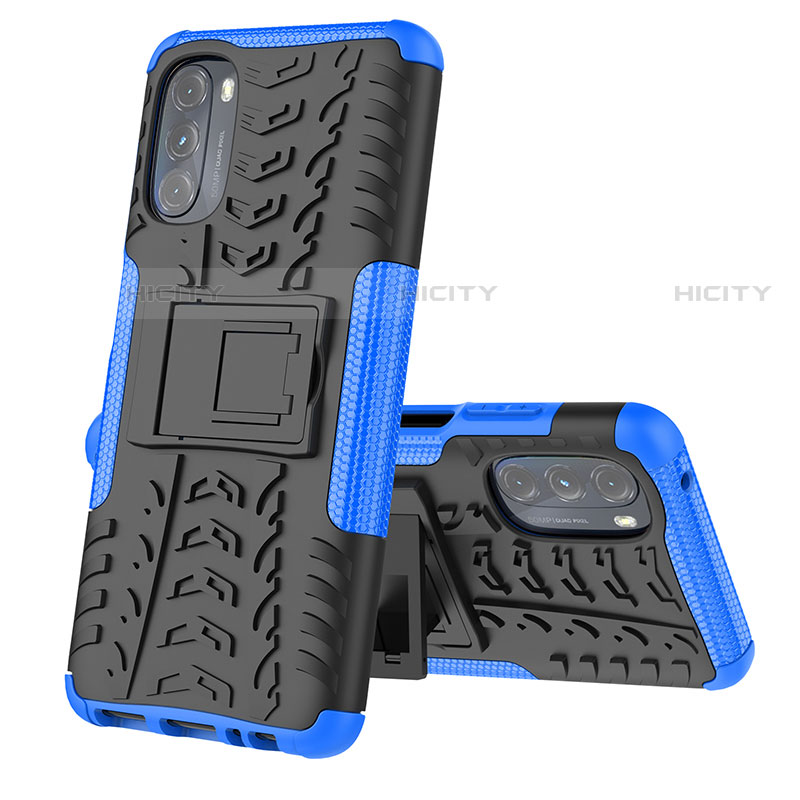 Funda Bumper Silicona y Plastico Mate Carcasa con Soporte A02 para Motorola Moto G 5G (2022) Azul