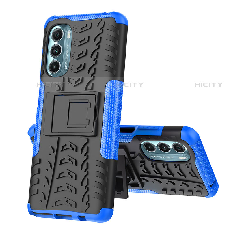 Funda Bumper Silicona y Plastico Mate Carcasa con Soporte A02 para Motorola Moto G Stylus (2022) 4G Azul