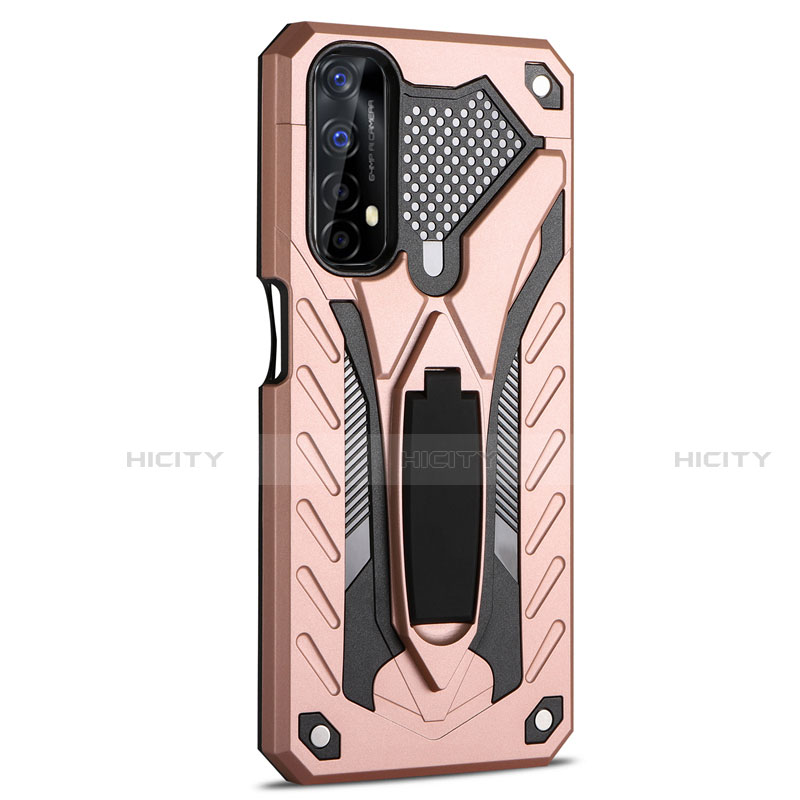 Funda Bumper Silicona y Plastico Mate Carcasa con Soporte A02 para Realme 7 Oro Rosa