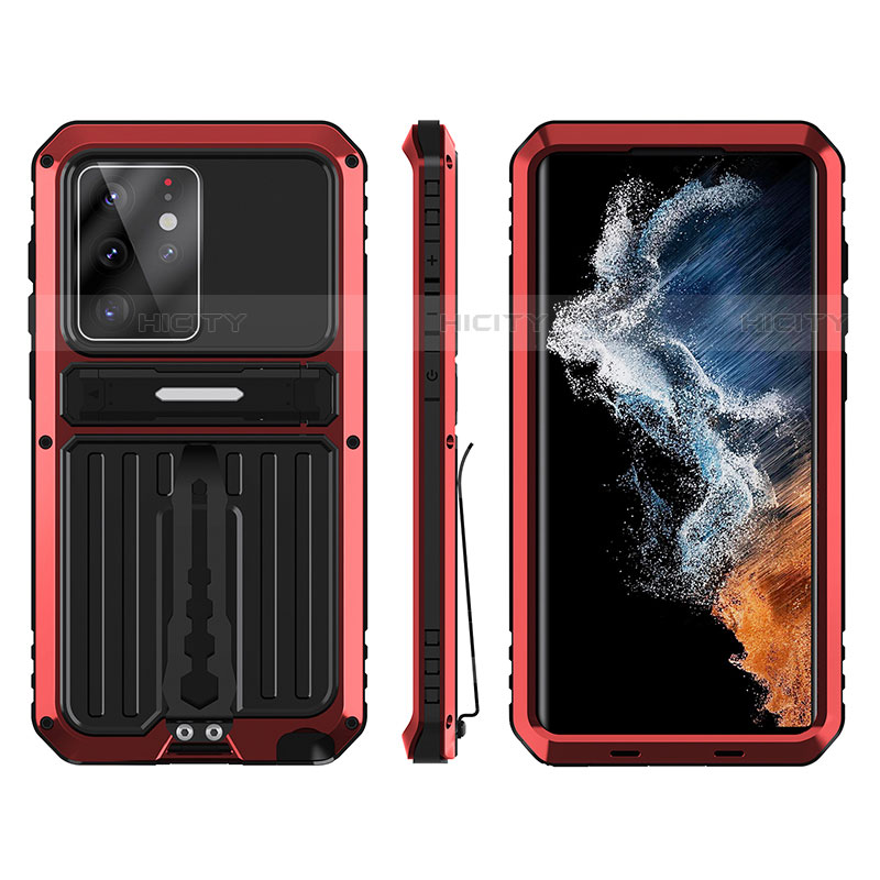 Funda Bumper Silicona y Plastico Mate Carcasa con Soporte A02 para Samsung Galaxy S23 Ultra 5G Rojo