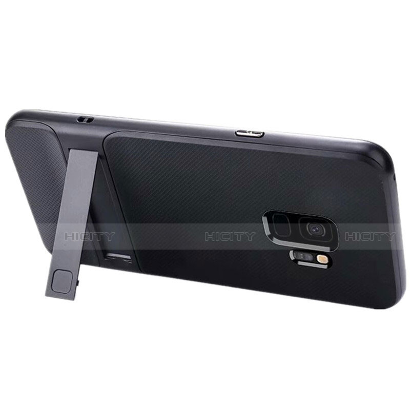 Funda Bumper Silicona y Plastico Mate Carcasa con Soporte A02 para Samsung Galaxy S9 Negro