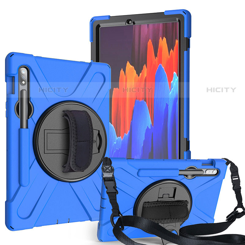 Funda Bumper Silicona y Plastico Mate Carcasa con Soporte A02 para Samsung Galaxy Tab S7 11 Wi-Fi SM-T870 Azul