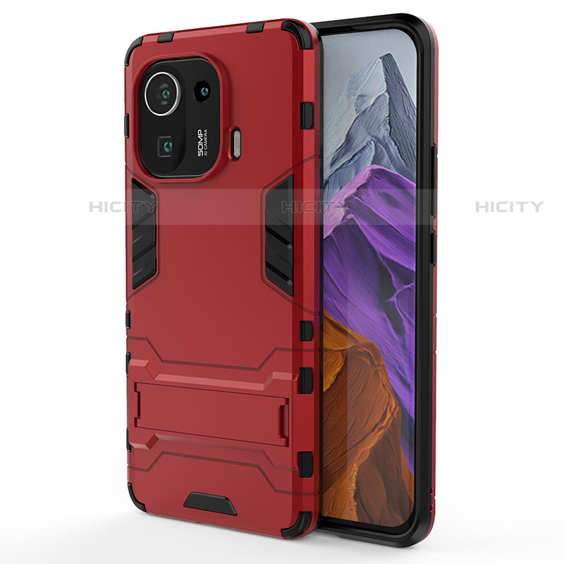 Funda Bumper Silicona y Plastico Mate Carcasa con Soporte A02 para Xiaomi Mi 11 Pro 5G