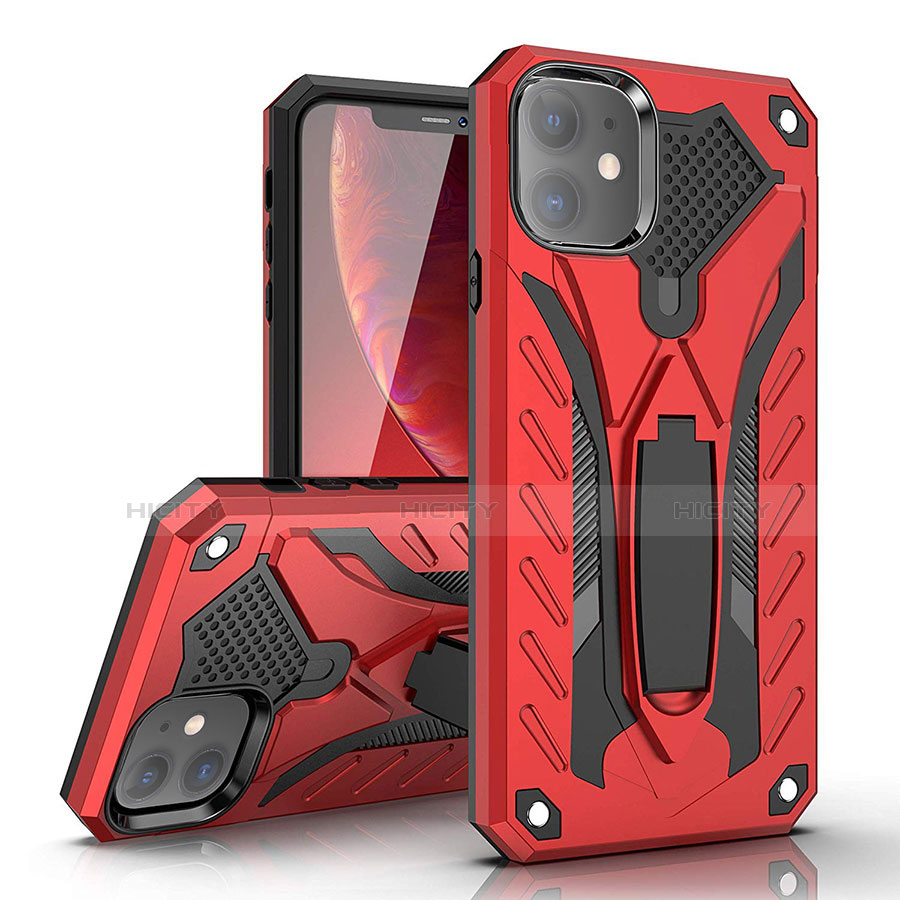 Funda Bumper Silicona y Plastico Mate Carcasa con Soporte A03 para Apple iPhone 11 Rojo