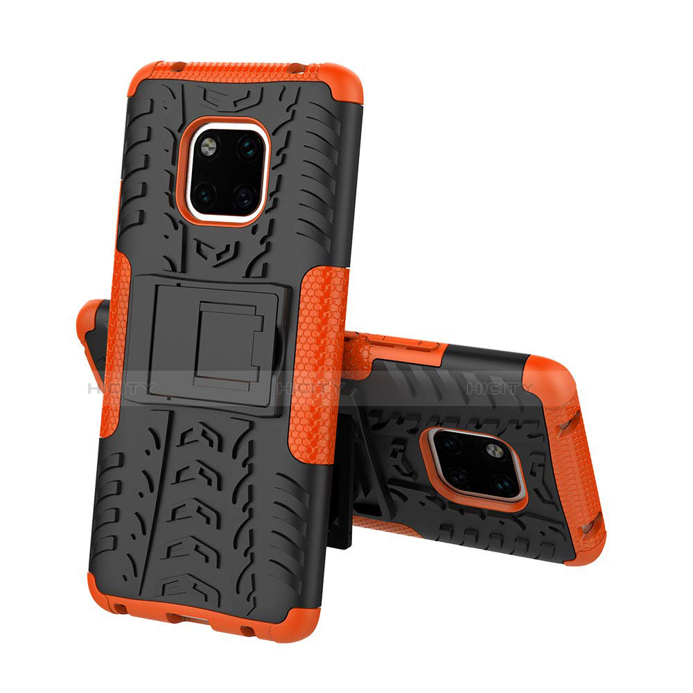 Funda Bumper Silicona y Plastico Mate Carcasa con Soporte A03 para Huawei Mate 20 Pro Naranja