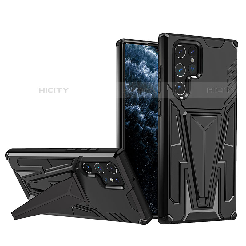 Funda Bumper Silicona y Plastico Mate Carcasa con Soporte A03 para Samsung Galaxy S22 Ultra 5G Negro