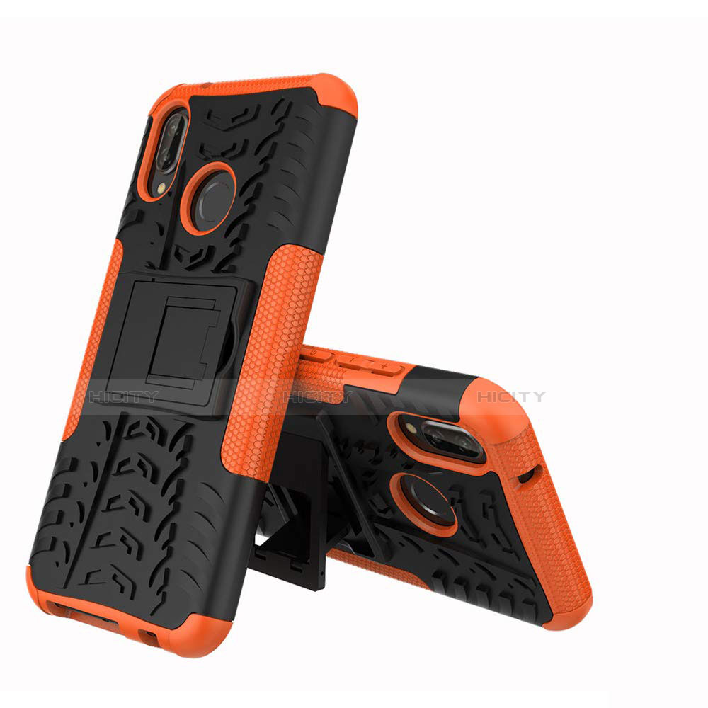 Funda Bumper Silicona y Plastico Mate Carcasa con Soporte A04 para Huawei Nova 3e Naranja