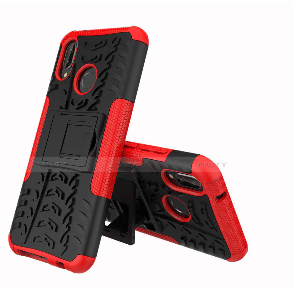 Funda Bumper Silicona y Plastico Mate Carcasa con Soporte A04 para Huawei Nova 3e Rojo