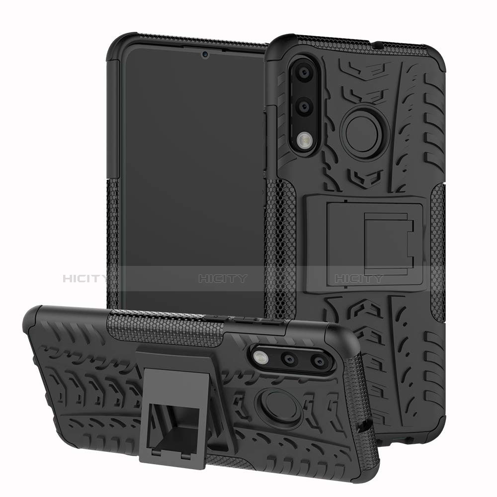 Funda Bumper Silicona y Plastico Mate Carcasa con Soporte A04 para Huawei Nova 4e Negro