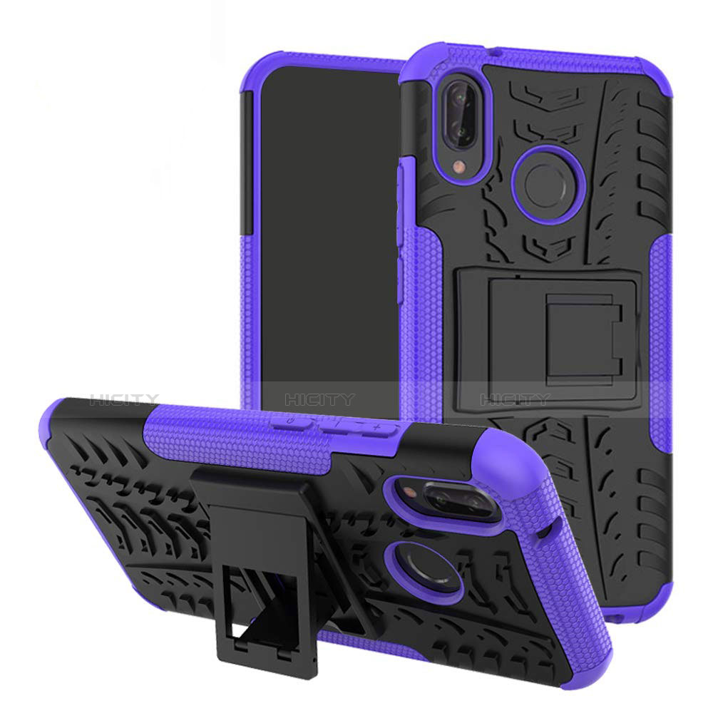 Funda Bumper Silicona y Plastico Mate Carcasa con Soporte A04 para Huawei P20 Lite