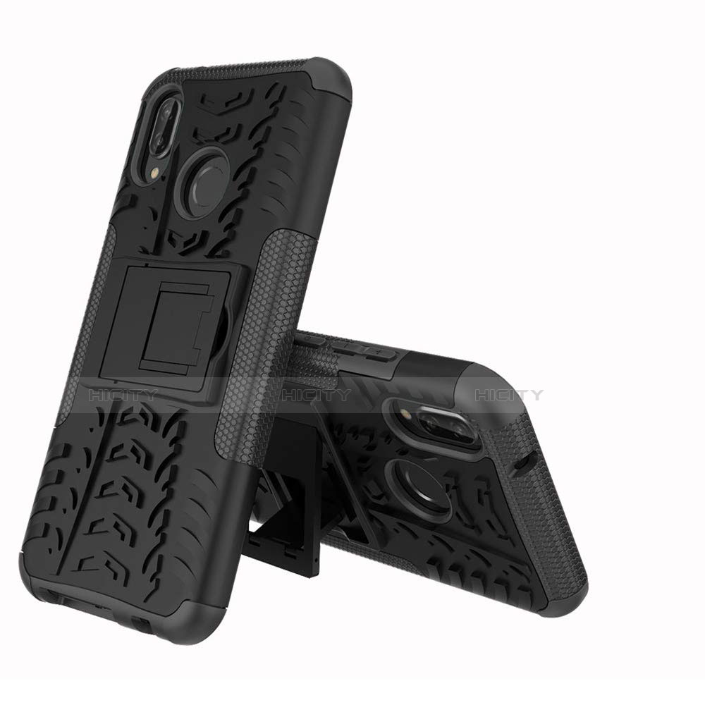 Funda Bumper Silicona y Plastico Mate Carcasa con Soporte A04 para Huawei P20 Lite Negro