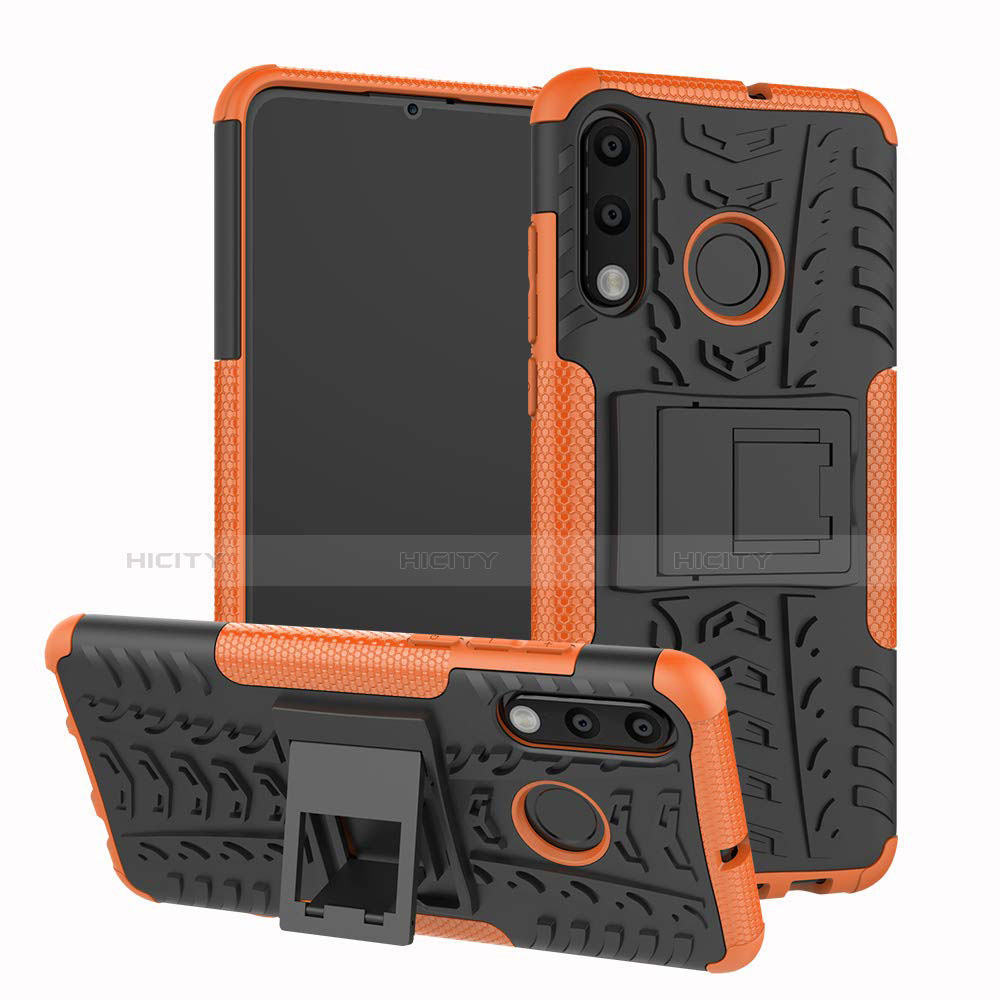 Funda Bumper Silicona y Plastico Mate Carcasa con Soporte A04 para Huawei P30 Lite New Edition Naranja