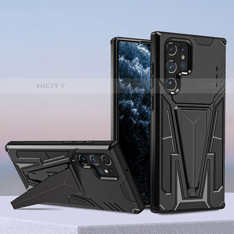 Funda Bumper Silicona y Plastico Mate Carcasa con Soporte A04 para Samsung Galaxy S21 Ultra 5G Negro