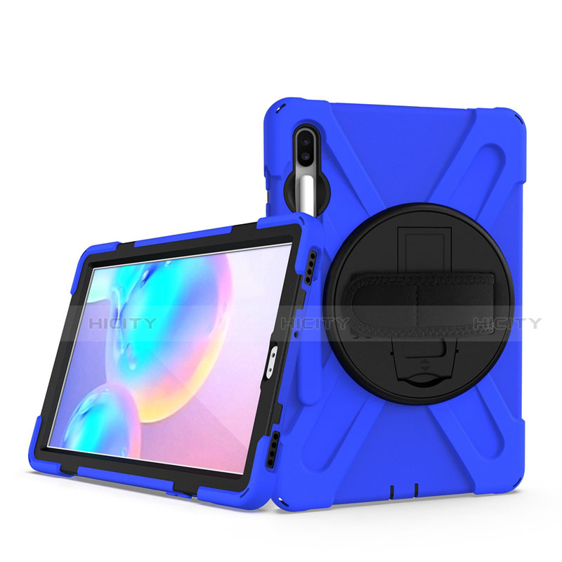 Funda Bumper Silicona y Plastico Mate Carcasa con Soporte A04 para Samsung Galaxy Tab S6 10.5 SM-T860 Azul