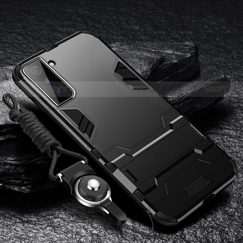 Funda Bumper Silicona y Plastico Mate Carcasa con Soporte A05 para Samsung Galaxy S21 5G Negro