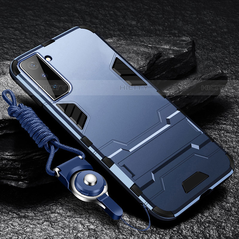 Funda Bumper Silicona y Plastico Mate Carcasa con Soporte A05 para Samsung Galaxy S21 FE 5G Azul