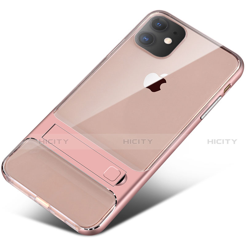 Funda Bumper Silicona y Plastico Mate Carcasa con Soporte A06 para Apple iPhone 11 Oro Rosa