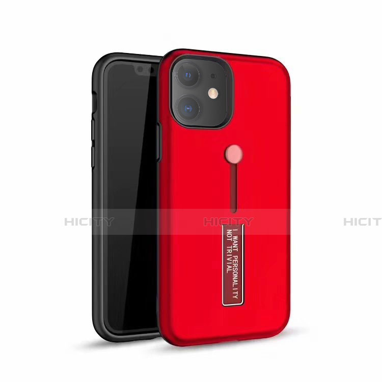 Funda Bumper Silicona y Plastico Mate Carcasa con Soporte A07 para Apple iPhone 11 Rojo