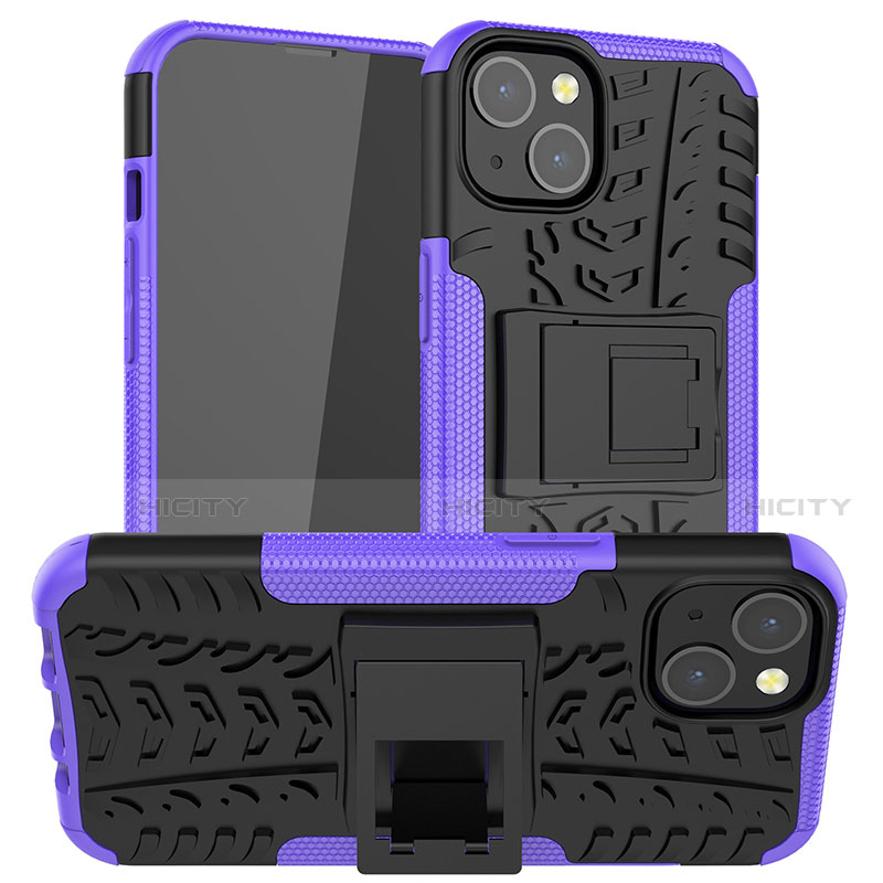 Funda Bumper Silicona y Plastico Mate Carcasa con Soporte A07 para Apple iPhone 13 Mini Morado