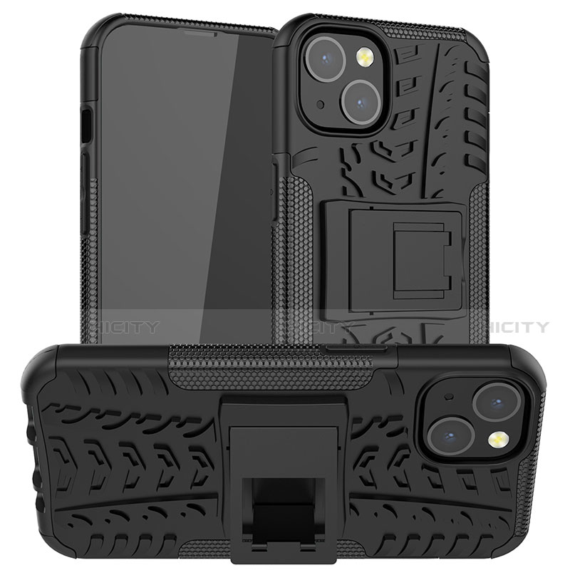 Funda Bumper Silicona y Plastico Mate Carcasa con Soporte A07 para Apple iPhone 13 Mini Negro