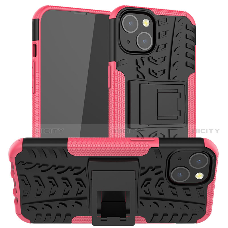 Funda Bumper Silicona y Plastico Mate Carcasa con Soporte A07 para Apple iPhone 13 Mini Rosa Roja