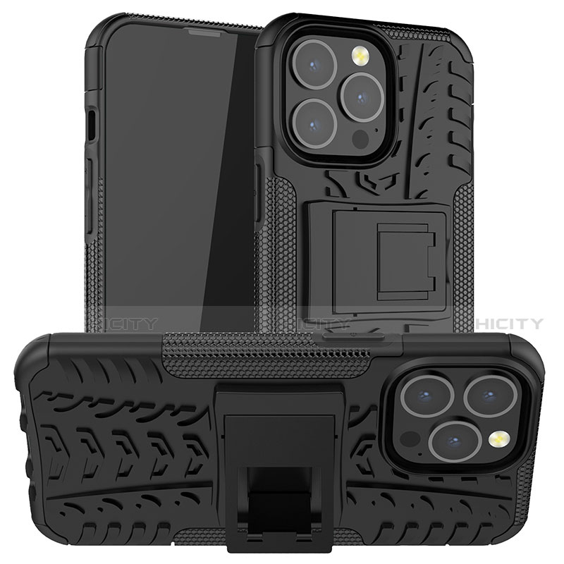 Funda Bumper Silicona y Plastico Mate Carcasa con Soporte A07 para Apple iPhone 13 Pro Max Negro