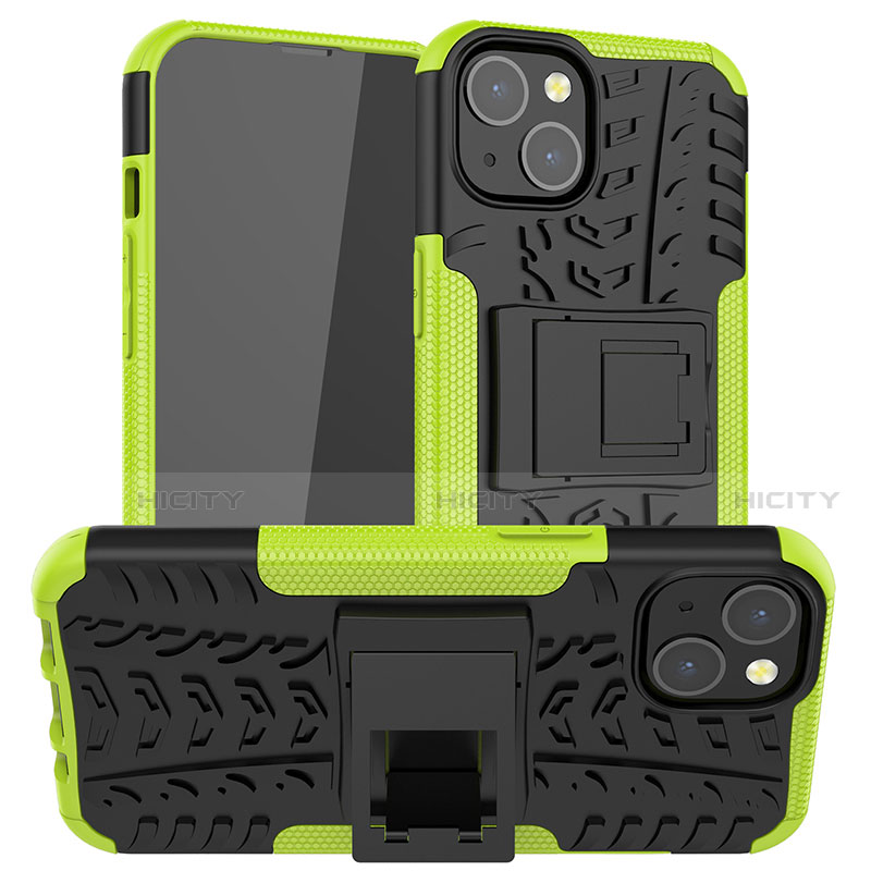 Funda Bumper Silicona y Plastico Mate Carcasa con Soporte A07 para Apple iPhone 13 Verde