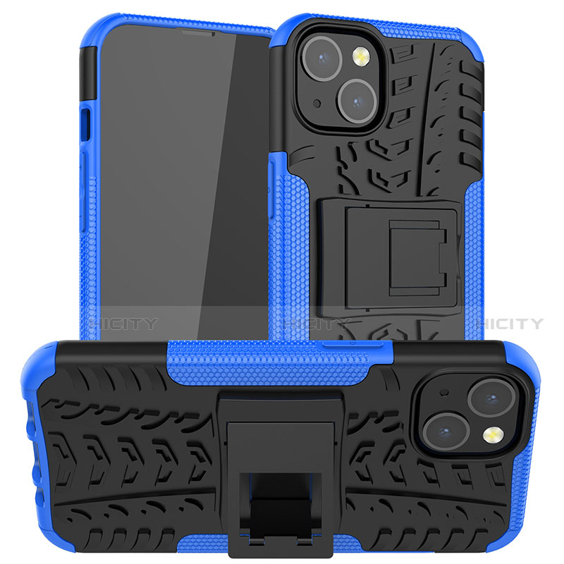 Funda Bumper Silicona y Plastico Mate Carcasa con Soporte A07 para Apple iPhone 14 Azul