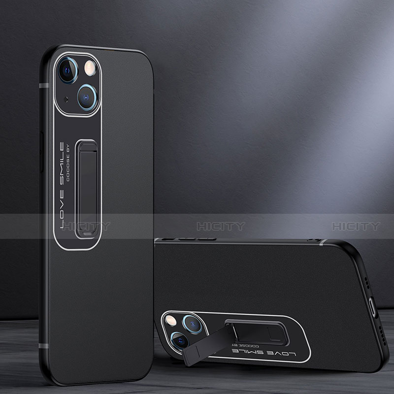 Funda Bumper Silicona y Plastico Mate Carcasa con Soporte A08 para Apple iPhone 13 Negro