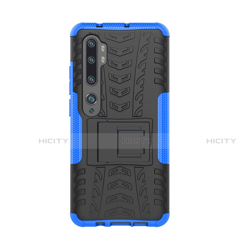 Funda Bumper Silicona y Plastico Mate Carcasa con Soporte D01 para Xiaomi Mi Note 10 Pro Azul